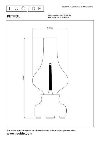 Lucide JASON - wiederaufladbare Tischlampe - Akku/Batterie - Ø 12 cm - LED 3 StepDim - 1x2W 3000K - Weiß - technisch